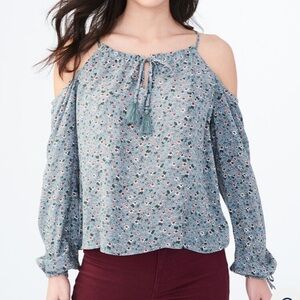 Aeropostale Floral Cutout Shoulder Top